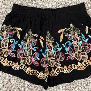 Embroidered Black Women's Shorts